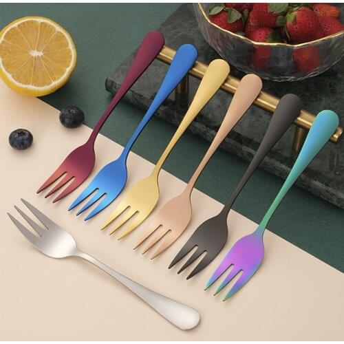 1 Pc Glossy Gold Stainless Steel Cutlery Set Coloful Fork Tea Cake Snack Fork Dinnerware Tableware Dessert Fruit Fork Silverware