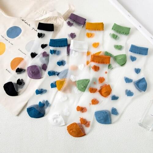 Outdoor Hot Sale High Quality 4Pairs Fashion Womens Ultra Thin Love Printing Transparent Tube Crystal Sockings For Dropshipping