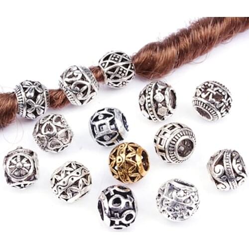 5PCS 4.5mm Mini Retro Alloy Hollow Round Hair Braid Dread Beard Dreadlock Beads Rings Tube For Hair Accessories Hole
