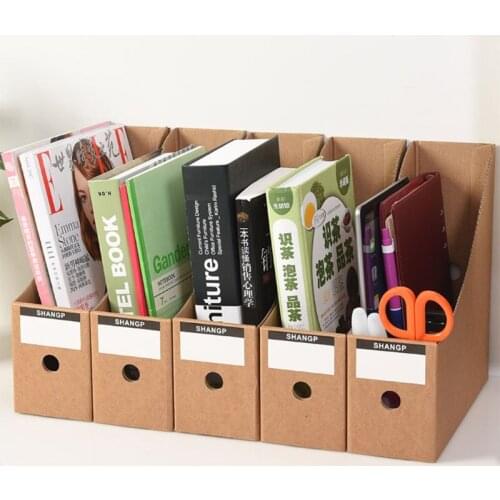 5 Pcs Magazine File Holder Container Stationery Organiser Kraft File Box Document Storage Box with Label for Office Home LX0B
