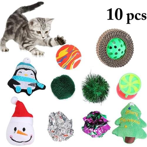 6/10pcs Cute Cat Interactive Toy Ball With Small Bell Funny Ball Toys Plastic Artificial Colorful Cat Christmas Toy Pet Supplies