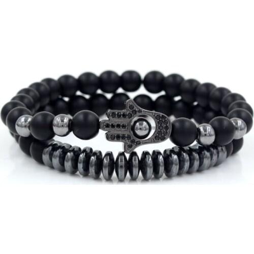 8mm 2PCS/Lot ik5 gold silver Copper cz zircon cubic zirconia elastic adjusted agate Onyx fatima hand palm Bracelet Bangles