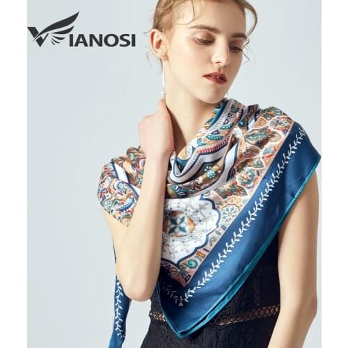 VIANOSI 51" Large Square Autumn Silk Scarf Women Twill Satin Print Shawl Wrap Scarves for Women