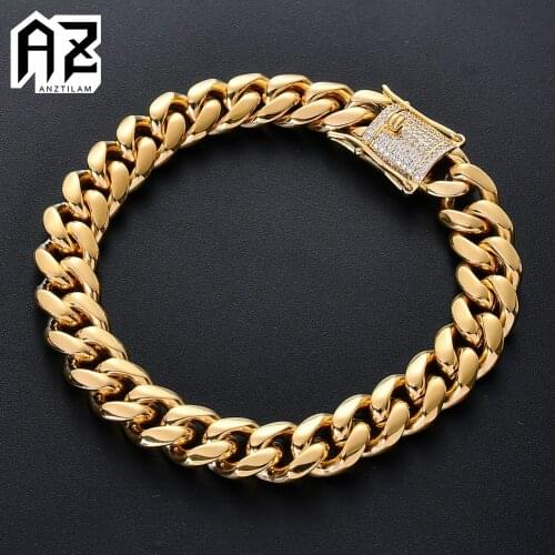 AZ Hip Hop Gold Color 316L Stainless Steel Bracelets Cuban Hand Chain For Women Men’s Goth Jewelry Wholesale Drop Shipping
