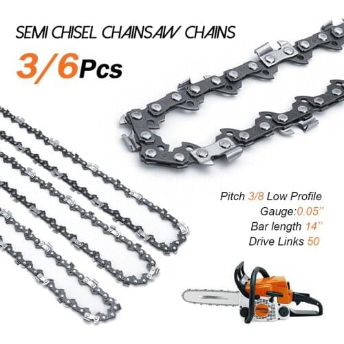 3/6Pcs Chainsaw Semi Chisel Chain 3/8LP 0.05 50DL Drive Link Chainsaw Saw Chain Blade Wood Cutting Parts For Electric Saw