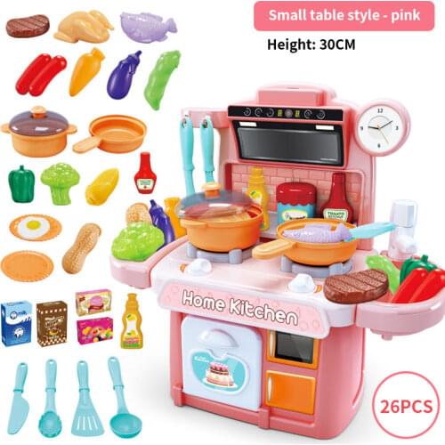Kids Kitchen Toy Preten Play Cooking Table Set Children Spray Water Dinnerware Simulation Toys With Sounds Lights Toys For Girls