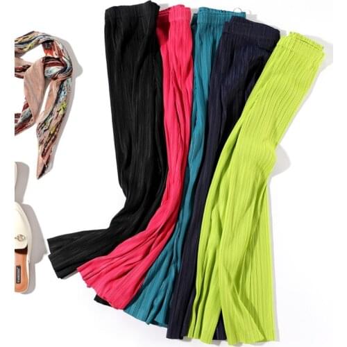 HOT SELLING Miyake Fashion fold solid Split straight trousers IN STOCK