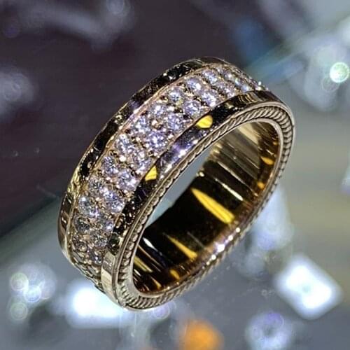 Huitan Luxury Gold Color Women Wedding Ring Full Micro Paved Shiny CZ Stone Eternity Promise Rings Fashion Engagement Jewelry