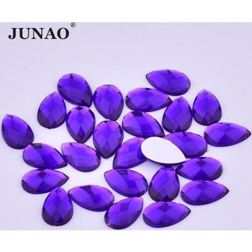 JUNAO 13x18mm 18*25mm Dark Purple Teardrop Crystal Rhinestones Glue On Flatback Strass Stones For DIY Clothes Crafts