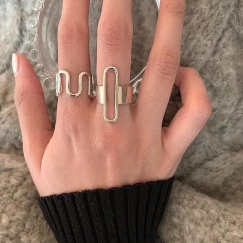 XIYANIKE 925 Sterling Silver Fashion Curve Line Hollow Oval Ring Female Gold Simple Opening Gorgeous Authentic Jewelry Gift