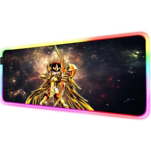 XGZ Anime Mouse Pad RGB Anime Saint Seiya Pattern Large Multi-Size LED Locking Computer Laptop Desk Pad Gaming Mousepad Desk Mat