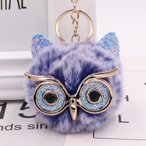 Metal imitation rabbit fur cartoon owl keychain creative universal backpack mobile phone car pendant fun plush keychain
