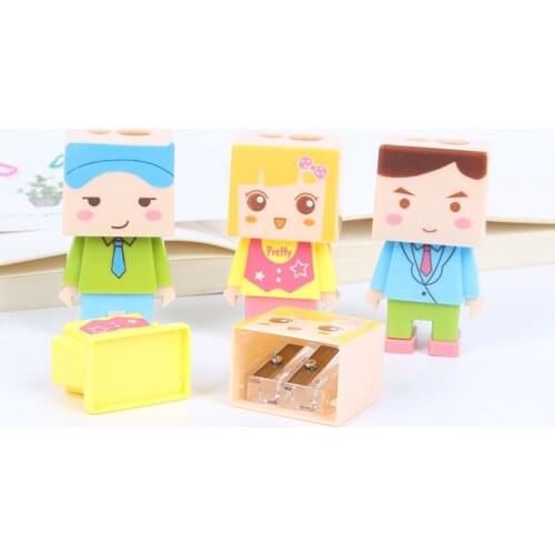 Cute Cartoon Mechanical Sharpener Detachable Pencil Cutter Kids DIY Assembly Toy Double-hole Sharpeners Stationery School Reward