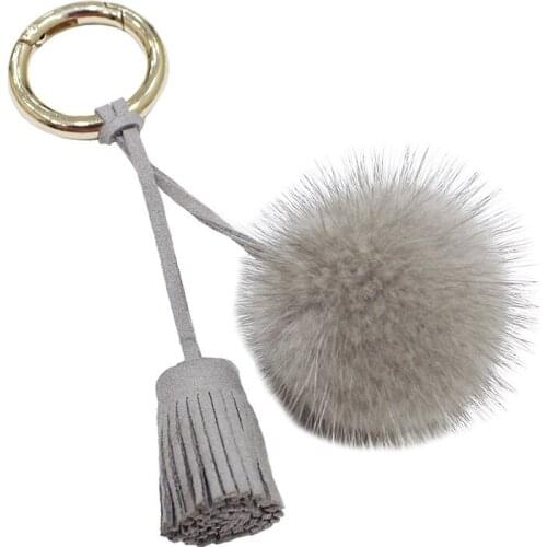 Fashion Leather Grass Pendant Imported Mink Fur Ball Tassel Fur Pendant Fur Ball Bag Charm Key Chain Hanging Chain