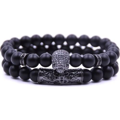 Skull bracelets set Natural stone black beaded bracelet for women beads pulseras men bileklik mens accesorios man brazalete