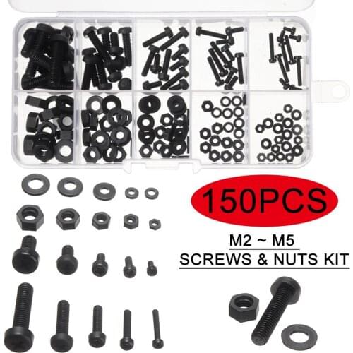 150pcs/lot Black Nylon Hex Screw Kit Bolt Nut Standoff Spacer Assortment Set Non-magnetic Screw M2 M2.5 M3 M4 M5