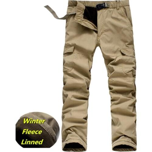 New 2018 Men Cargo Pants Winter Thick Warm Pants Full Length Multi Pocket Casual Military Baggy Tactical Trousers Plus size 3XL