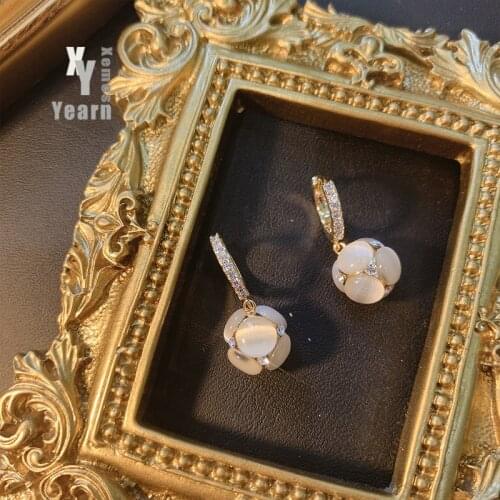 2021 New Luxury Opals Ball Pendant Ear Clasp Exquisite Micro Inlaid Zircon Drop Earrings Korean Fashion Jewelry For Woman‘s ACC