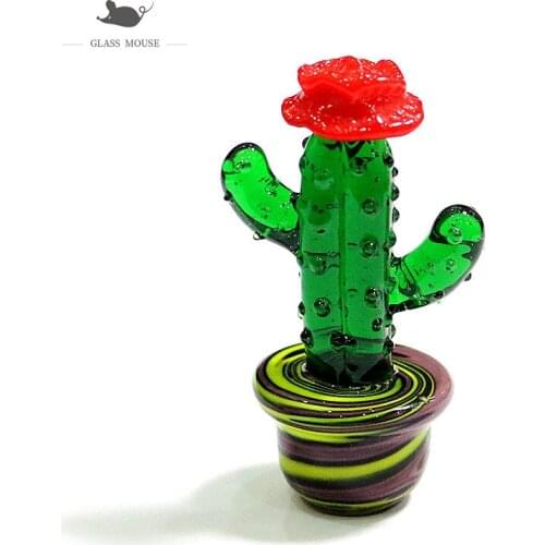 New Handmade Murano Glass Cactus Figurines Crafts Ornaments Creative Fresh Style Cute Mini Plant Sculpture For Easter Home Decor