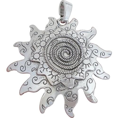 2 Pieces Tibetan Silver Large Spiral Sun Flower Charms Pendants for Necklace Jewellery Making Findings Accessories 76x69mm