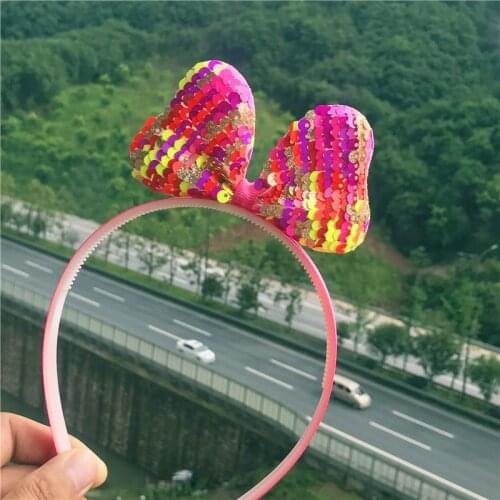 New Pattern Sequins Big Mickey Headbands For Girls Rainbow Mickey Hair Bands Korea Fashion Headdress Party in Hair Accessories