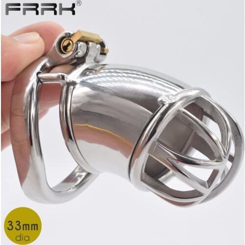 FRRK Chastity Cage for Male Bondage Device BDSM Belts for Men Lock Cock Fetish Erotic Adult Sissy Sex Toys Steel Penis Rings