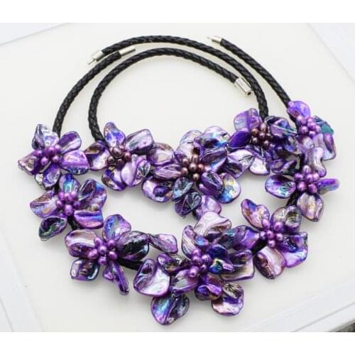 Freshwater pearl purple rice and shell flower necklace 18inch nature handmade wholesale FPPJ