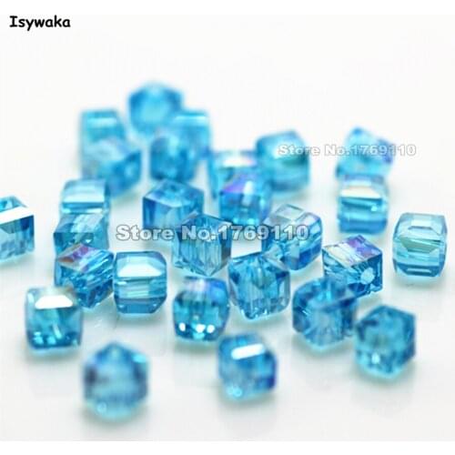 Isywaka 100pcs Cube 4mm Lake Blue AB Color Square Austria Crystal Beads Glass Beads Loose Spacer Bead DIY Jewelry Making