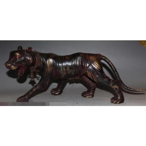 S01380 16" Folk Chinese Pure Bronze Fengshui Zodiac Year Tiger Running Animal Statue