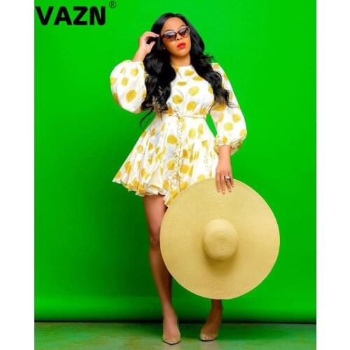VAZN 2020 Sexy Summer Vocation A-line Chic o-neck Mini Dresses Full Sleeve Dress Sexy Beach Elegant Dress