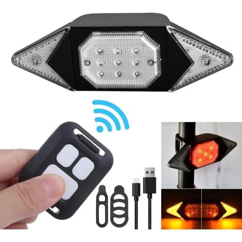 Bike Tail Light Turn Signals Wireless Remote Control Mountain Bike Tail Light LED USB Rechargeable Bicycle Flashing Headlight