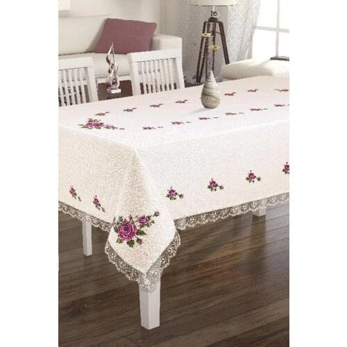 Cross stitch Printed Laced Table Cloth-Burgundy