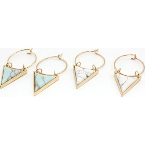 Light Yellow Gold Color Geometric Shape Green Turquoises Stud Earrings White Howlite Stone Charm Jewelry