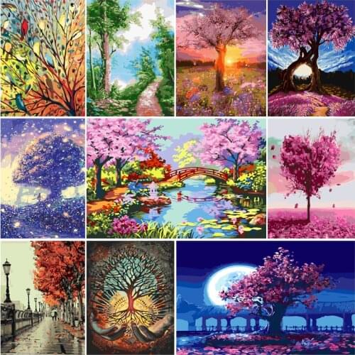 Tetasal DIY Painting by Numbers For Adults Kits Gift Digita Oil Paint Dropshipping On Canvas Landscape Trees Kids Home Decoratio