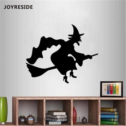JOYRESIDE Halloween Wall Flying Witch Broom Ghosts Decals Vinyl Sticker Home Bedroom Living Room Interior Decoration Mural A1503