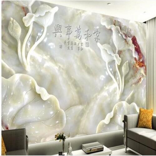 Wellyu Custom large-scale murals of high-definition jade carving lotus home and all things frescoes backdrop wall wallpaper