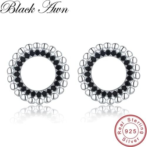 [BLACK AWN] Vintage 2.5g 925 Sterling Silver Earrings Round Stud Earrings for Women Silver 925 Jewelry T202