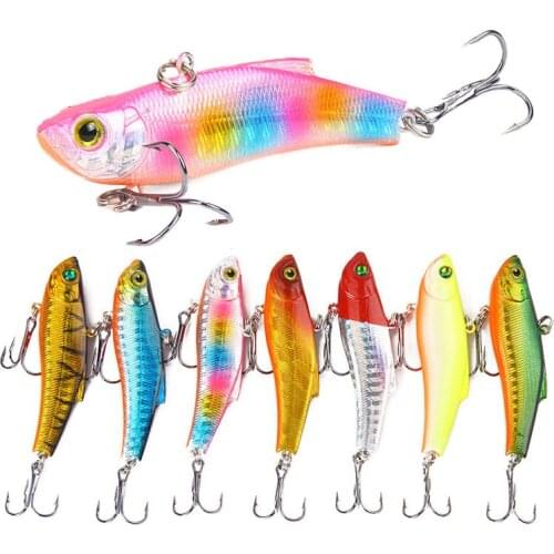 1PCS 7cm/18g Winter Sea Hard Fishing Lure VIB Bait 3D Eyes With Lead Inside Diving Swivel Jig Wing Wobbler Crankbait