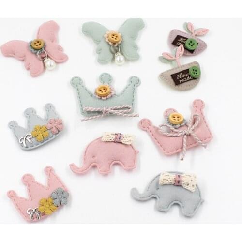 10pcs/lot new cute mixed cloth stickers felt butterfly crown supply birthday decals DIY childrens accessories decorative hole