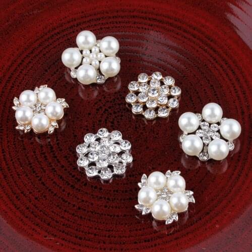 10PCS Bling Metal Rhinestone Pearl Buttons for Flower Center Decorative Flatback Crystal Flower Beads for Hair Accessories