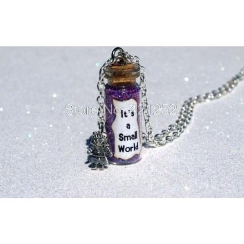 12pcs Its a Small World Magical Necklace with a Doll Child Charm park inspired bottle necklace in silver