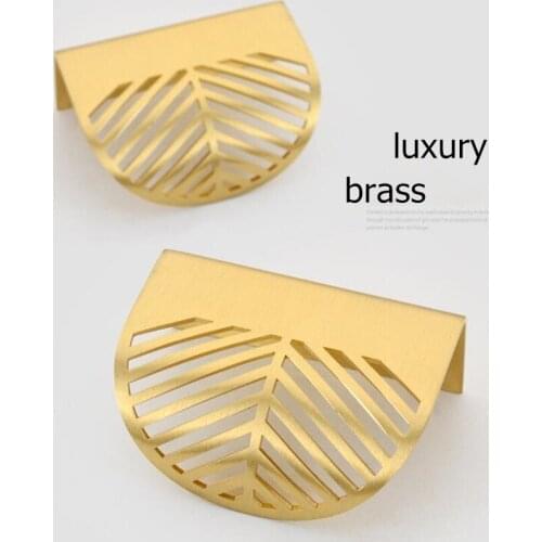 2Pcs Top Quality Leaf Shaped Solid Brass Cabinet Knob Cupboard Handle Door Pull Handles Nordic Style Gold Drawer Pulls