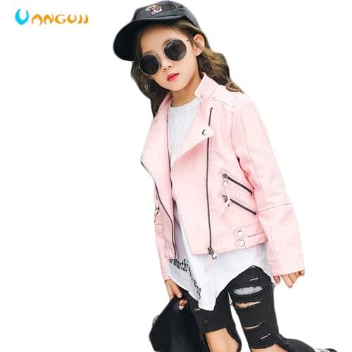 2018 autumn baby pu jacket girls rivet zipper cool jacket Leather clothing 5-11 years old Korean leather jacket all