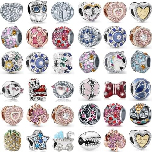 2019 Crystal Flowers Stars Leaf Hearts DIY Beads Fit Original Pandora Charms Bracelets for Women DIY Party Jewelry Trinket