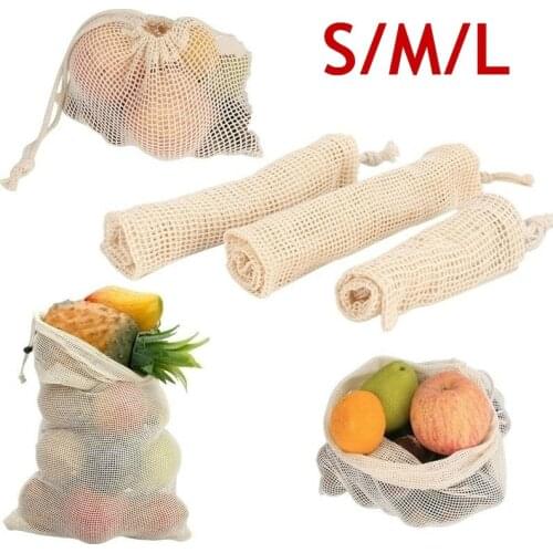3pcs/set S/ M/L Reusable Product Bag Washable Environmentally Friendly Natural Cotton Mesh Bag