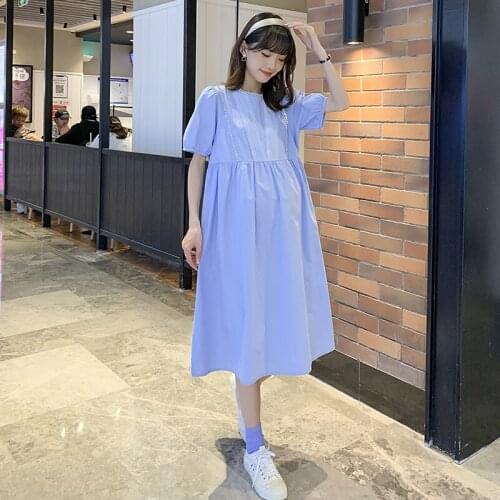 66181# Maternity Clothes Summer Short Sleeves Easy Matching Loose Stylish A Line Dress Pregnant Women Mom Dress