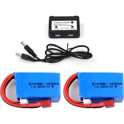 7.4V 1800mah 20C 2S Lipo Battery T JST Plug Balance Charger for Wltoys A959-b A969-b A979-b K929-B 1/18 RC Remote Conrol Car