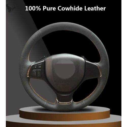 Hand-stitched Black Genuine Leather Steering Wheel Cover for Suzuki Baleno 2016 2017-2019 Alivio 2015-2019 2018
