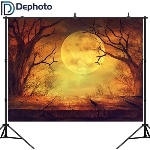 Dephoto Photographic Backdrop Wood Floor Moon Halloween Forest Party Children Photocall Backgrounds for photo studio
