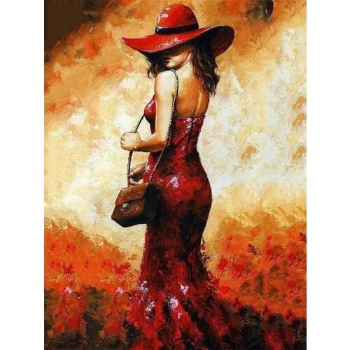 DIY Digital Painting By Numbers Package The red skirt girl oil painting mural Kits Coloring Wall Art Picture Gift frameless